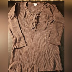 Dark olive green ribbed LS sweater